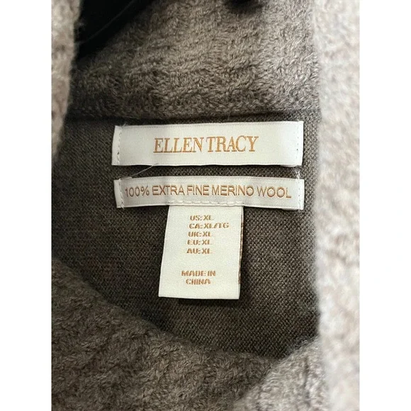 Ellen Tracy Women XL Ext Fine Merino Wool Cowl Neck Buckle Sweater Brown READ - Picture 3 of 7